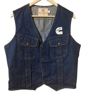 Vintage Dee Cee Brand Denim Work Vest USA Made Patch 80s Western Workwear biker